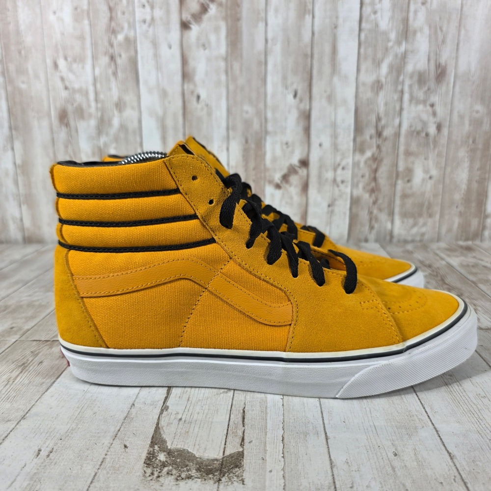 Vans Sk8-Hi Mens 9.5 Mustard Yellow Suede Canvas High‎ Top Sneakers 508731